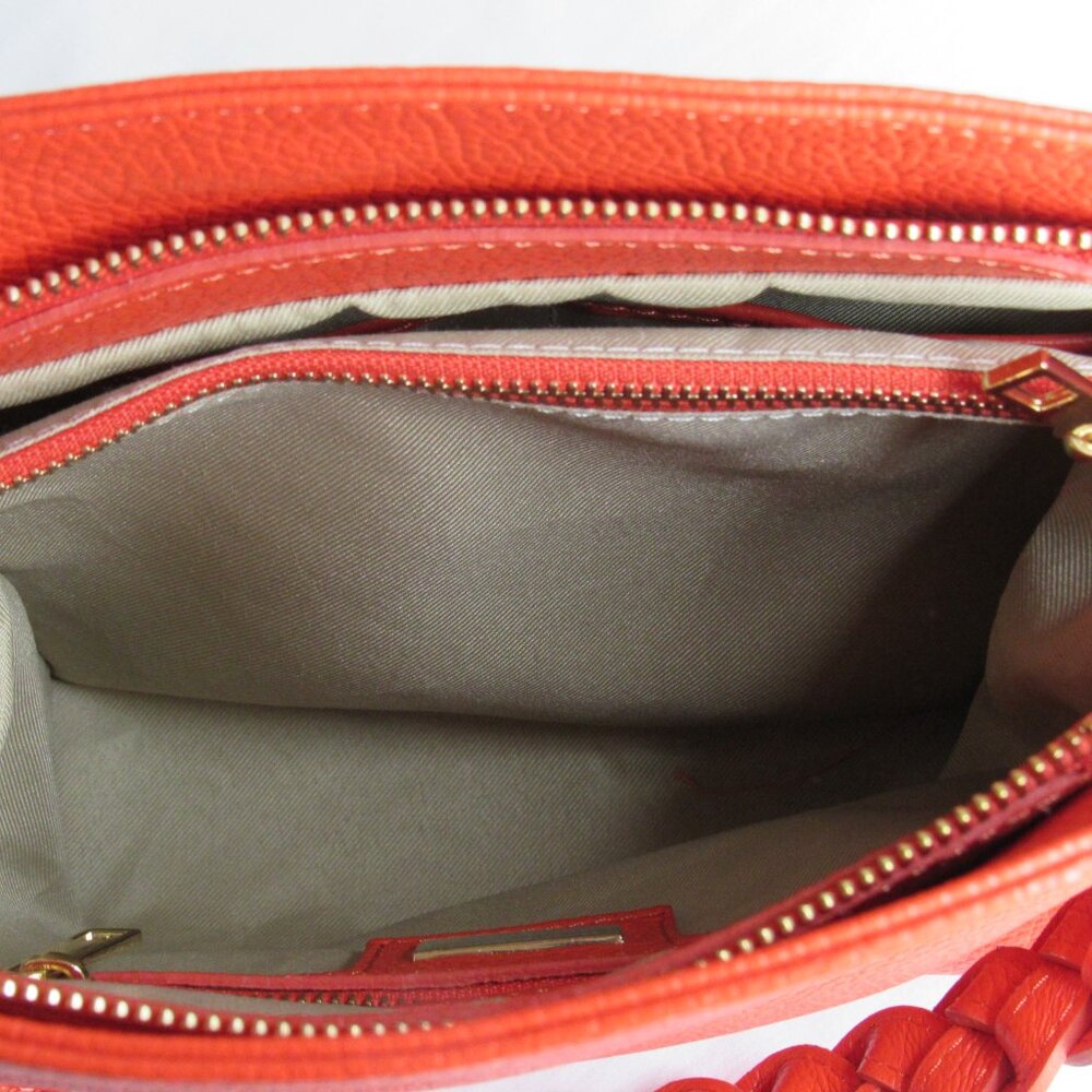 Orange Leather Made In Italy Braided Strap Shoulder Bag Purse - Picture 7 of 12
